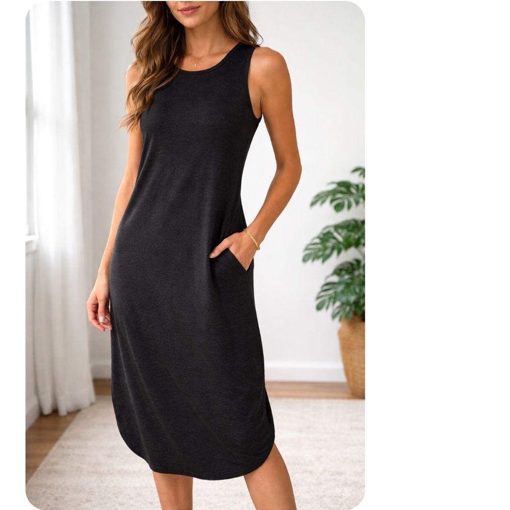 NWOT Sleeveless Charcoal Midi Dress with Pockets